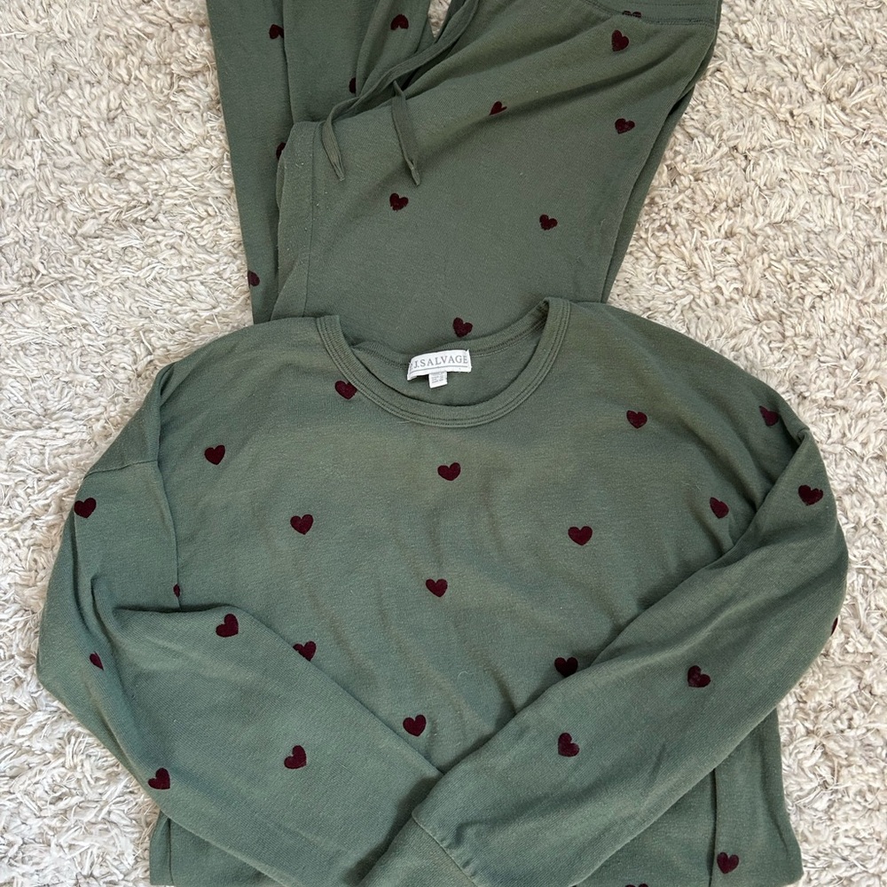 Army Green/Burgundy Heart Pajama Set